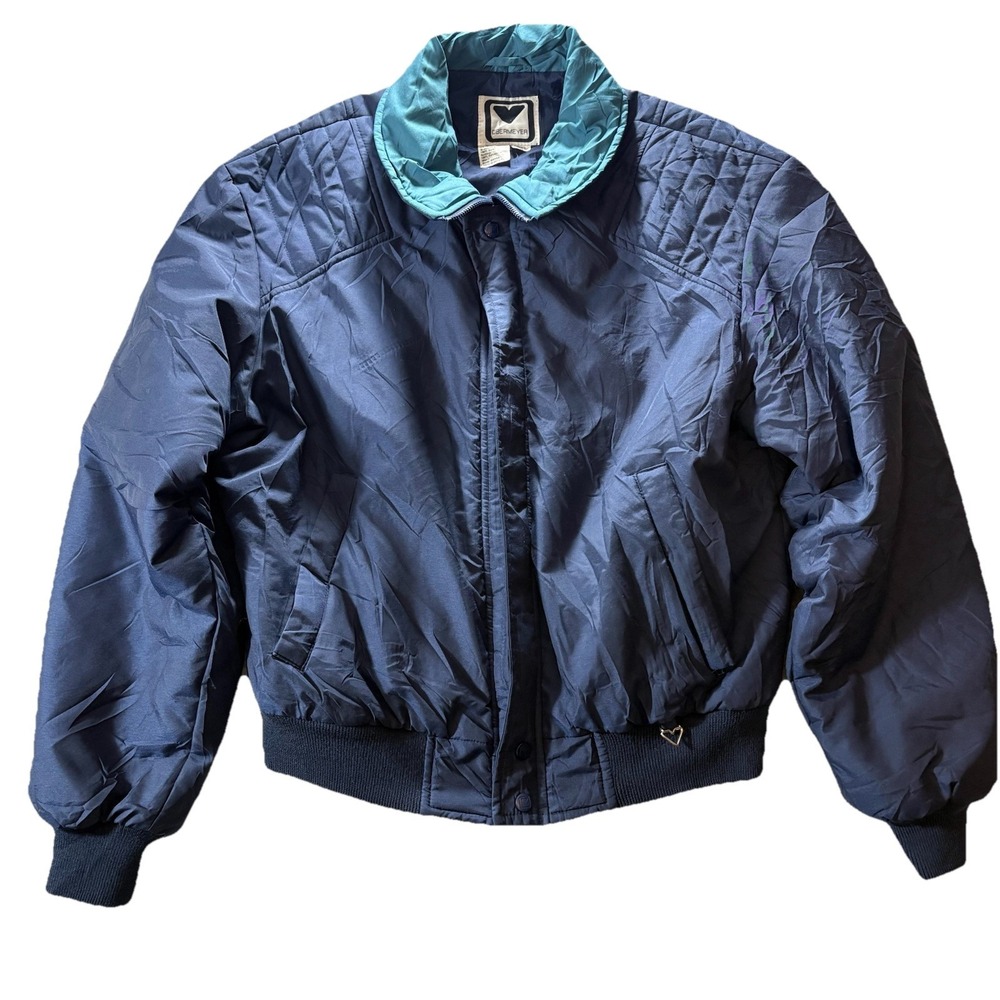 Vintage Obermeyer Ski Bomber Jacket Mens XL‎ Blue Teal Retro Puffer Nylon Coat